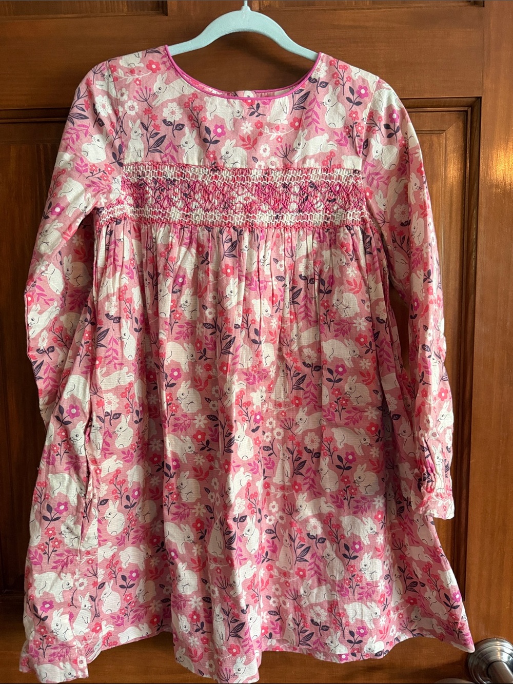 Boden Pink Floral Smocked Long-Sleeve Girls' Dress